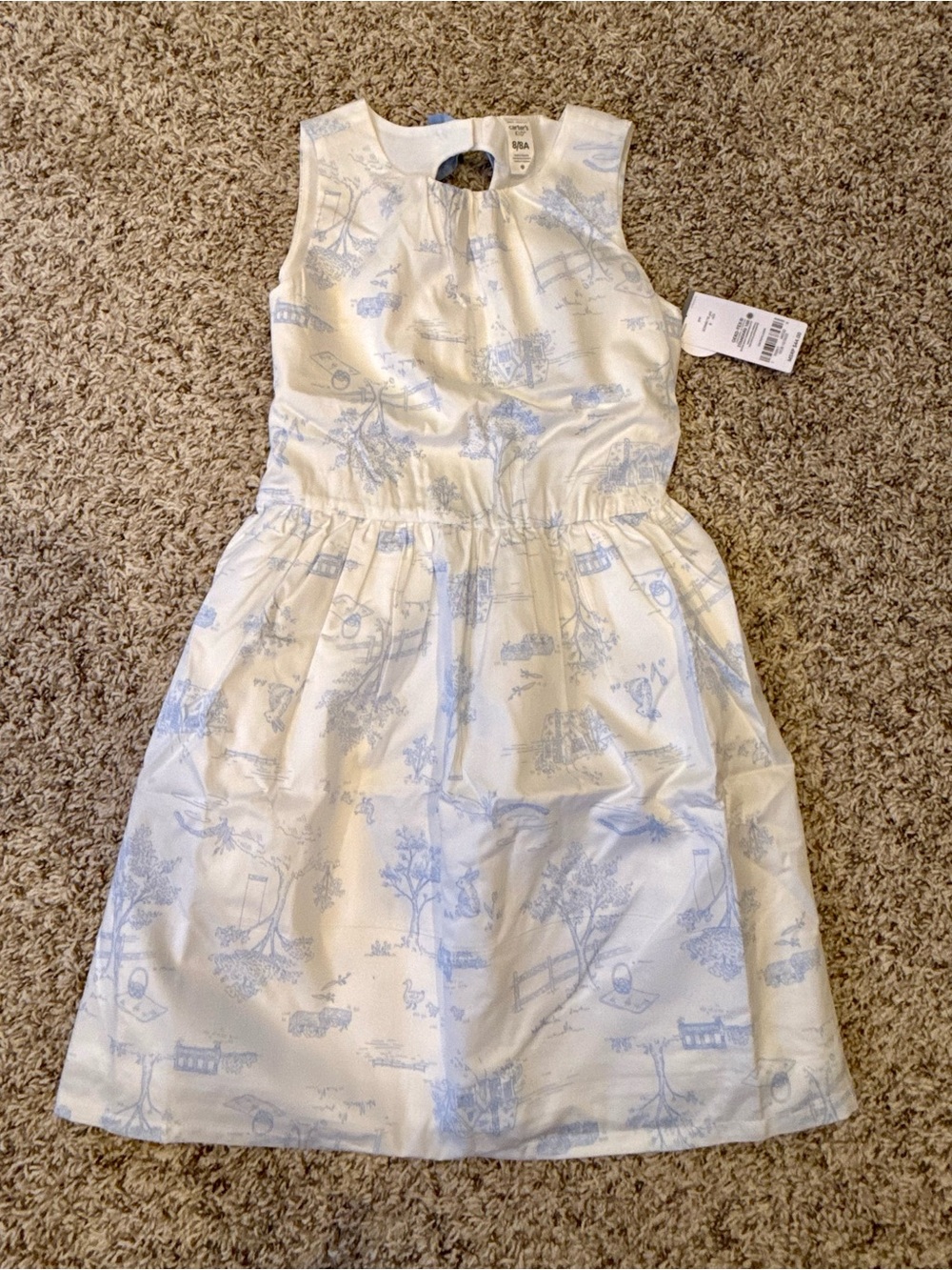 Carters Girls White and Light Blue Toile Easter Dress